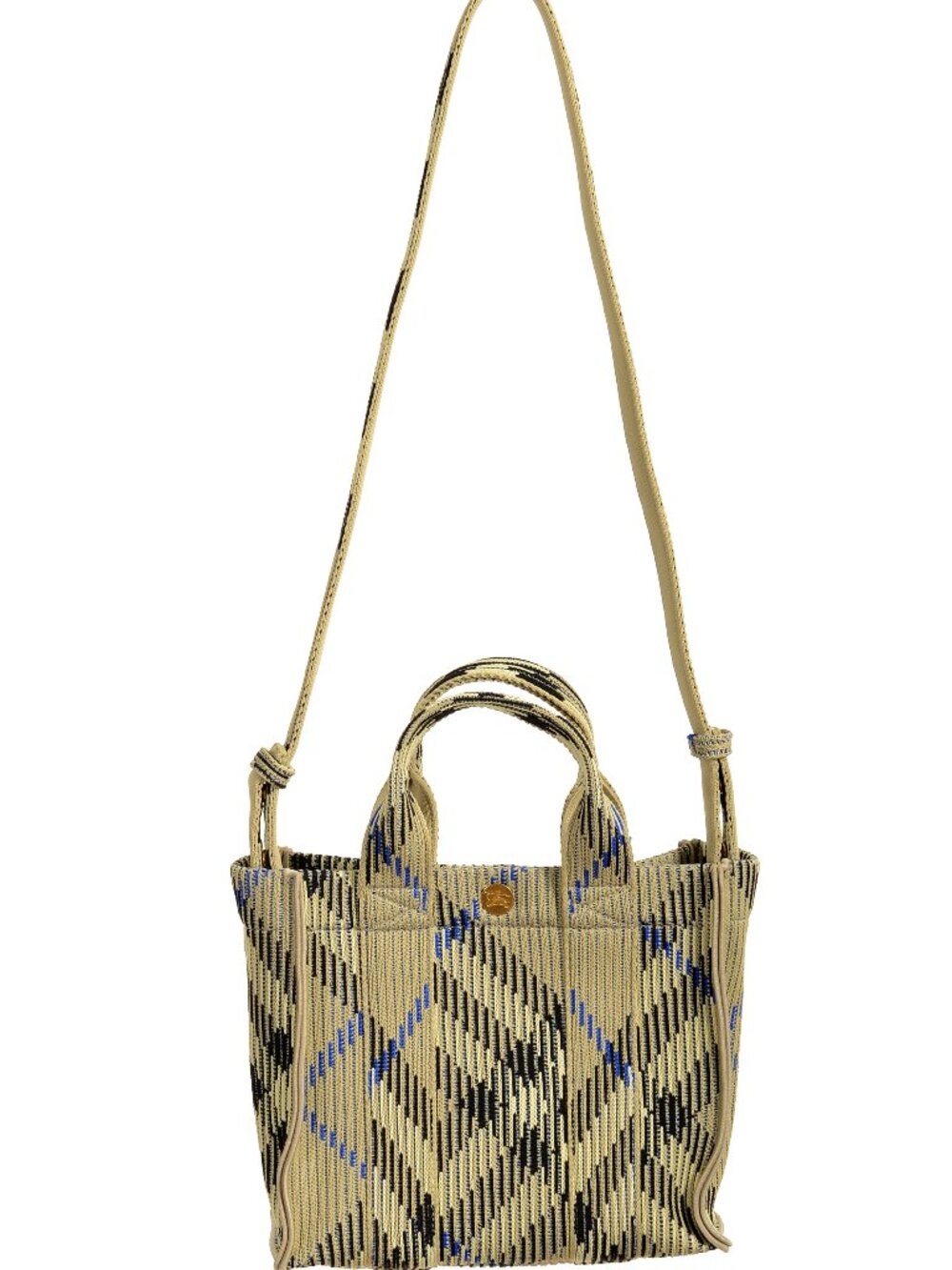 Burberry "Mn Knit Tote" Lichen Plaid Handbag Shoulder Tote Bag - Picture 1 of 8
